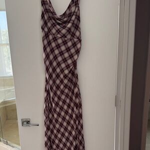 Mango Burgundy and White Plaid Sleeveless Maxi Dress